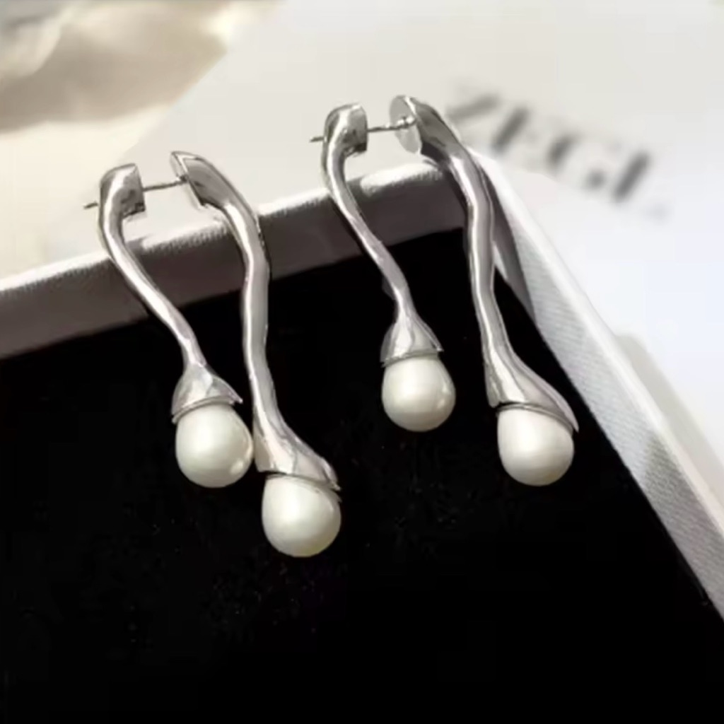 New Unique Front Back Earrings Silver Pearl Dangle Drop My16 Jn22